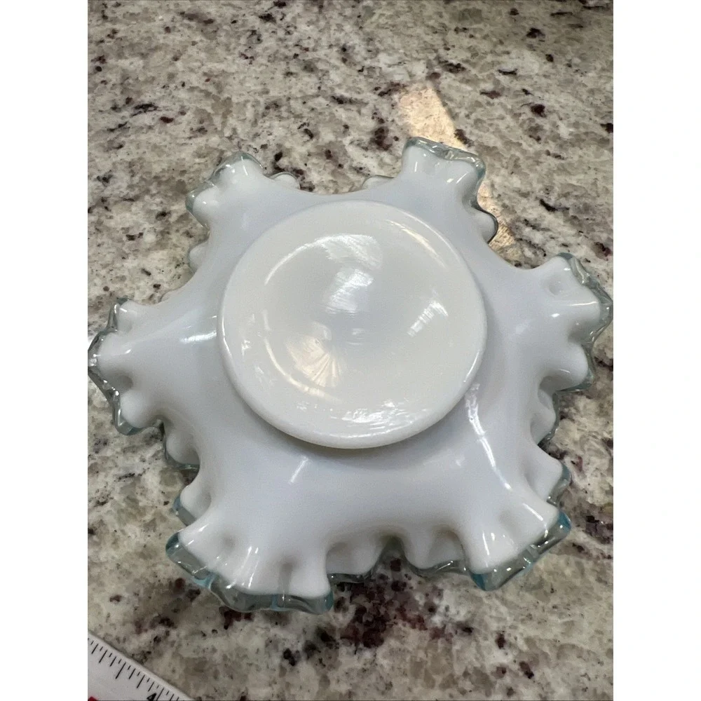 Fenton Aqua Crest 6 Inch Fluted Bowl Fruit Motif